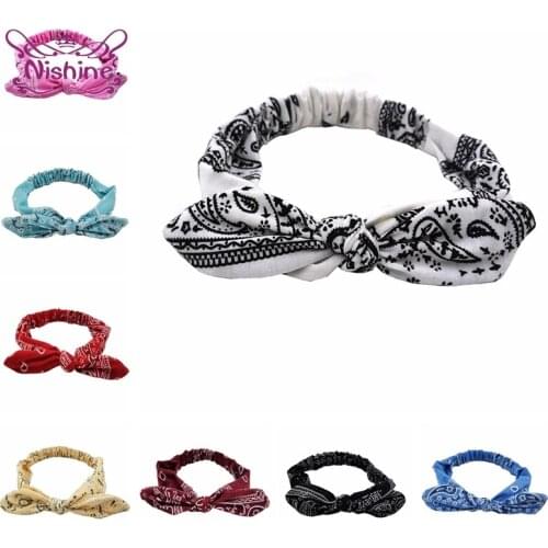 Nishine 1 PCS Fashion Print Bunny Ears Infant Elastic Hairband Handmade Knotted Baby Headband Kids Hair Accessories 10 Colors