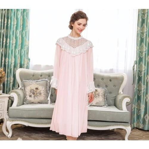 Nightgown Woman Long Dress Sexy Lace Sleepwear Fairy Women Princess Lace Long Sleeve Bride Bridesmaid Night Gowns