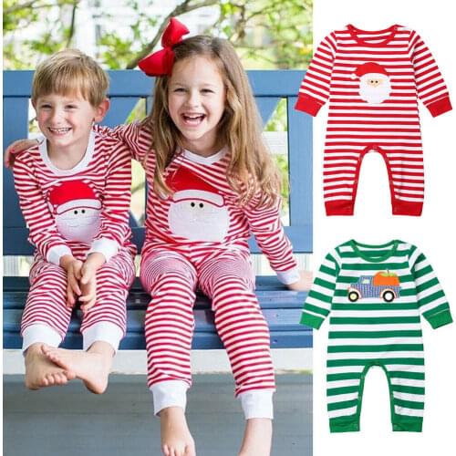 Newborn Baby Boys Girls Striped Christmas Costumes Long Sleeve Rompers Jumpsuit One-Piece XMAS Clothes