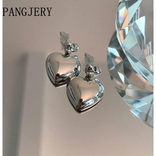 PANGJERY 925 Sterling Silver Smooth LOVE Heart Earrings for Women INS Fashion Exquisite Geometric Engagement Fine Jewelry Gifts