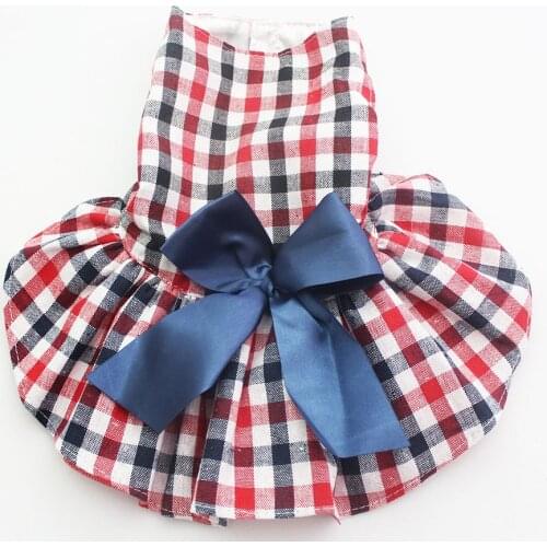 Dog Pet Plaid&Bow Dress Tutu Cat Puppy Checked Shirt Skirt Dresses Spring/Summer Clothes