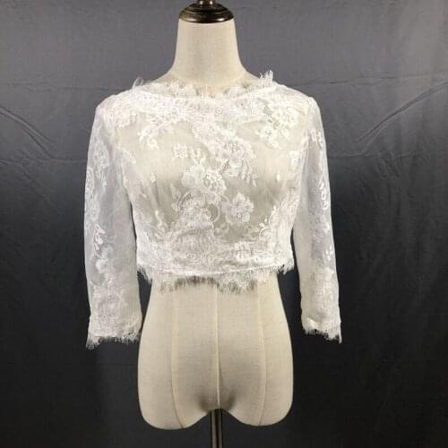 Real Image New Wedding Jackets 3/4 Sleeve Scoop Neck White Ivory Bolero Cap Jackets Sheer Custom Made Bridal Accessories Jacket