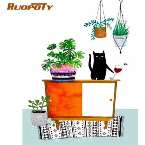 RUOPOTY Frame Diy Painting By Numbers Kits Bookshelf Cat Animals Wall Art Picture By Numbers For Home Decors Artwork 60x75cm