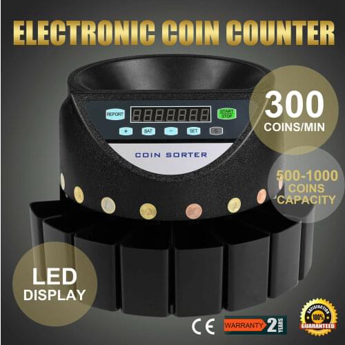Self Purchase Euro Coin Counter 300 Coins per Minute Automatic Coin Sorter Piggy Bank Coin Counter with LED Display