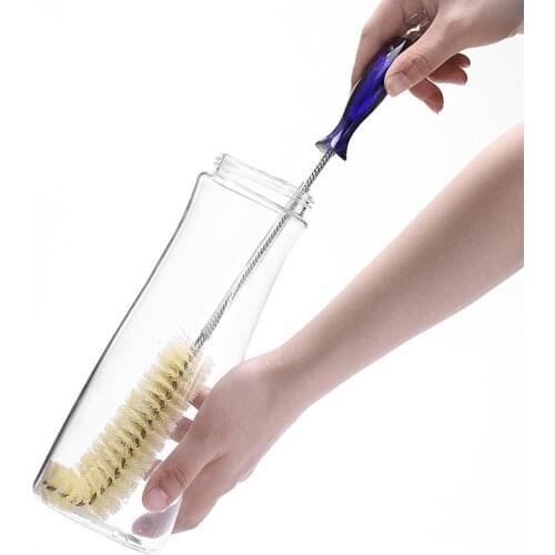Long Handle Cup Brush Wood Straight Nylon Bottle Scrub Clean Brush Groceries Wood Handle Hook Cleaning Brush Kitchen Accessories