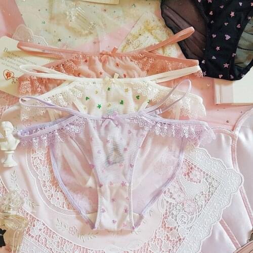 Japanese design girl glittering stars thin belt of bud silk transparent gauze low rise pants string tanga sexy panties majtki