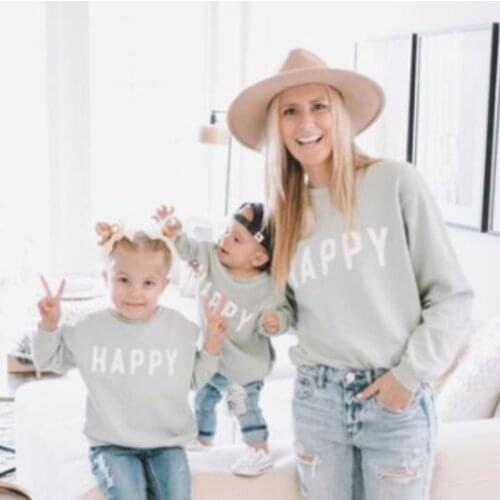 Mom Son Sweatshirt Outfits for Family New Christmas Pajamas Happy Print Long-sleeved Clothes Casual Mom Mama Daughter Clothing