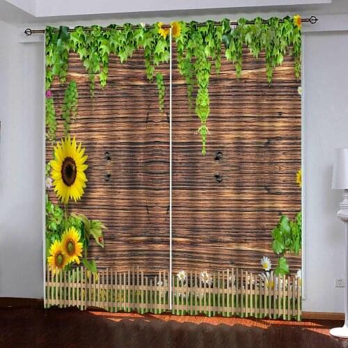 Vintage brown wood grain flowers curtains 3D Curtain Luxury Blackout Window Curtain Living Room bedroom kitchen decor
