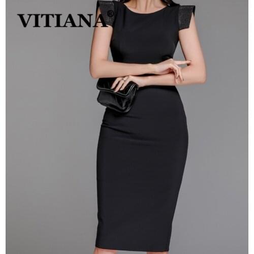 VITIANA Women Black Office Dress For Women Summer 2020 Female Sleeveless Yellow Pencil Midi Dresses Femme Elegant OL Vestidos