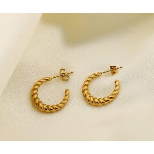 Twisted Croissant Earrings 18K Gold Plated 316L Stainless Steel C Shape Hoop Earrings For Women Girls Jewelry Accessories