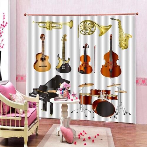 Custom Musical Instrument Window Curtain Digital Print For Living Room Bedroom Indoor Kids Decor Blackout Window Drapes Sets
