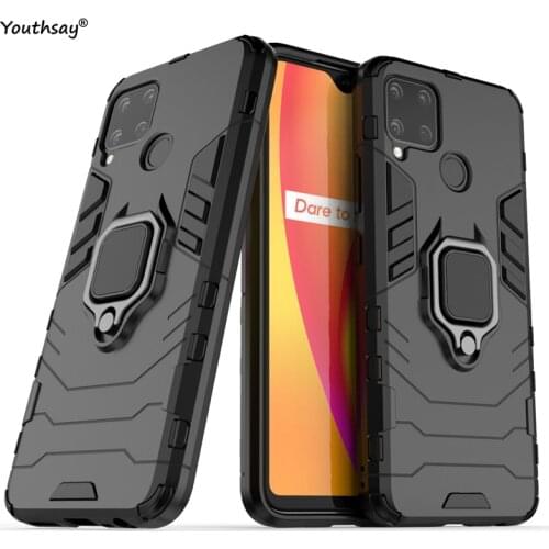 For Oppo Realme C15 Case Protective Case For Realme C15 Cover Armor Silicone Shell Fundas Finger Ring Cover For Oppo Realme C15
