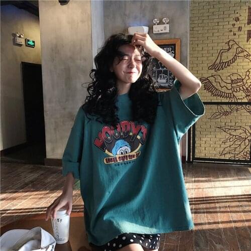 Spring Summer New Ladies T-shirt Cartoon Fun Printed Bottoming Shirt Lazy Man Wild Loose Short Sleeved Woman T-shirt