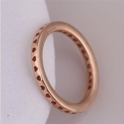925 Sterling Silver Pan Ring Rose Gold Stackable Hearts Rings For Women Wedding Party Gift Fine Jewelry