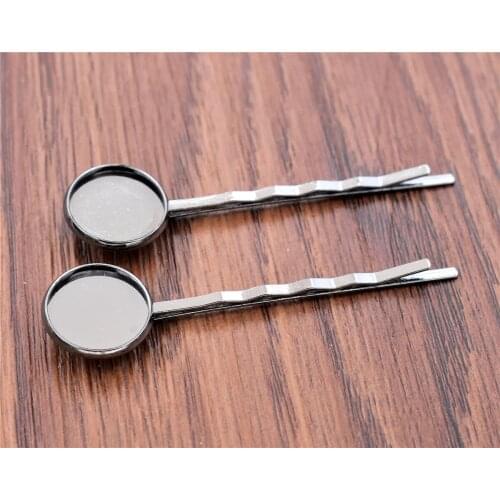 14mm 10pcs High Quality Classic Gun Black Plated Copper Material Hairpin Hair Clips Hairpin Base Setting Cabochon Cameo