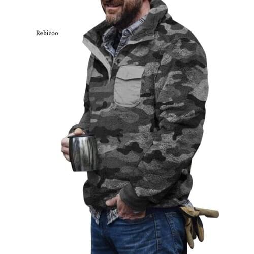 2021 Plush Sweatshirts Mens Clothing Men Sweatshirt Top Solid Pocket Long Sleeve Pullovers Winter Clothes Casual Tops Male