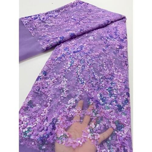 2021 High Quality Nigerian Lace Fabric Embroidered French African Purple Color Sequins Lace Fabric For Women 4100B-1