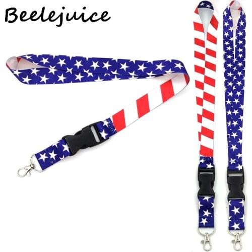 24pcs United States Flag Neck Strap Lanyard keychain Mobile Phone ID Badge Holder Rope Key Chain Keyrings cosplay Accessories
