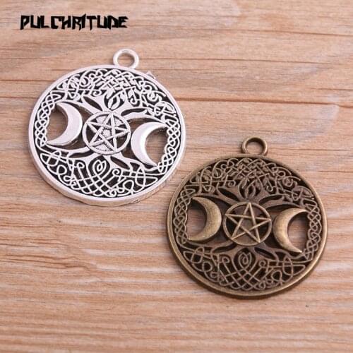 4PCS 34*39mm New Product Two Color Round Hollow Charms Moon Pentagram Pendant Jewelry Metal Alloy Jewelry Marking