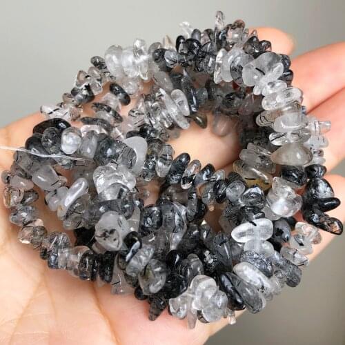 5-8mm Gravels Chips Beads Natural Irregular Black Rutilated Quartzs Stone Loose Spacer Beads for Jewelry Making DIY Necklace