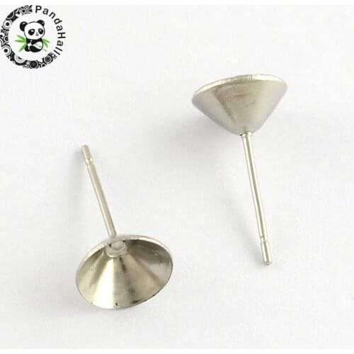 500pcs Metal 304 Stainless Steel Flat Round Blank Peg Ear Stud Earrings Jewelry Findings Components, Stainless Steel Color