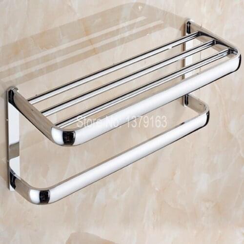 Bathroom Accessory Polished Chrome Wall Mounted Bathroom Large Towel Rail Holder Storage Rack Shelf Bar aba831