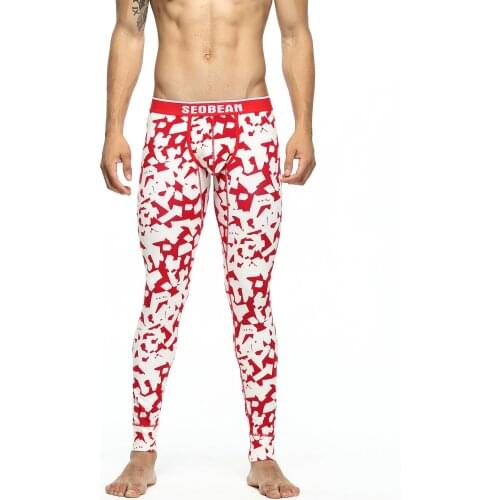 Free Shipping Mens Geometric Colorful Cotton Long johns Thermal Bottom Underpants Fashion Male Leggings Tights - 3Colors Choice
