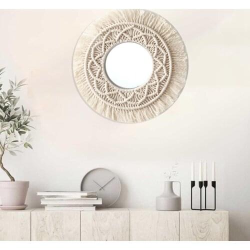 Boho Wall Mirror Frame Tapestry Handmade Woven Macrame Backdrop Wall Frame Tapestry for Home Living Room Decor