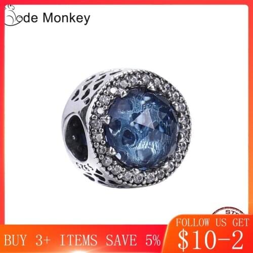 CodeMonkey 100% Real 925 Sterling Silver Dark Blue Grass Beads Charms Fit Original Bracelet DIY Jewelry For Women 1005