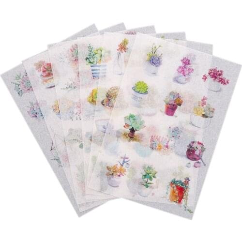 6 pcs/pack beautiful Succulent Potted plant Decorative Stationery Stickers Scrapbooking DIY Diary Album Stick Lable
