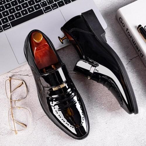 Business Men Oxfords Shoes Black Brown Male Office Wedding Pointed Mens PU Leather Shoes Plus size 48 mens dressing shoes 2020