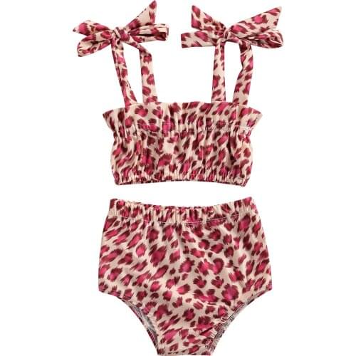 Baby Girl Clothes Summer Two Piece Set Fashion Leopard Suspender Tops and Elastic Triangle Short Pants