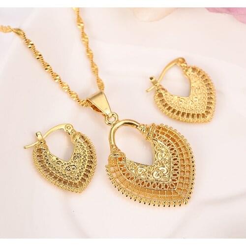 Dubai India Gold Women wedding gfirls Necklace Earrings Pendant Jewelry Sets Nigerian African Ethiopia Party DIY charms gift