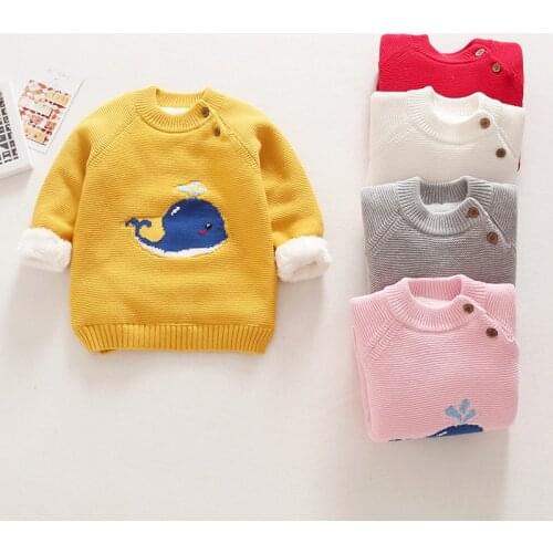 F Winter Baby Girls Sweaters Clothes Kids Boys Warm Sweater Coats Child Cartoon Whale Thicken Tops Wool Pullovers 0-5 Years