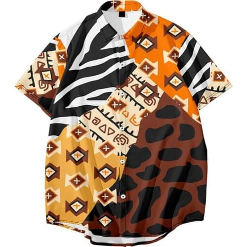 New Summer Men Hawaiian Short Sleeve Shirt Mens Casual Leopard Tiger stripe Print Beach Shirts Men Poleras Oversized Hombre Hemd