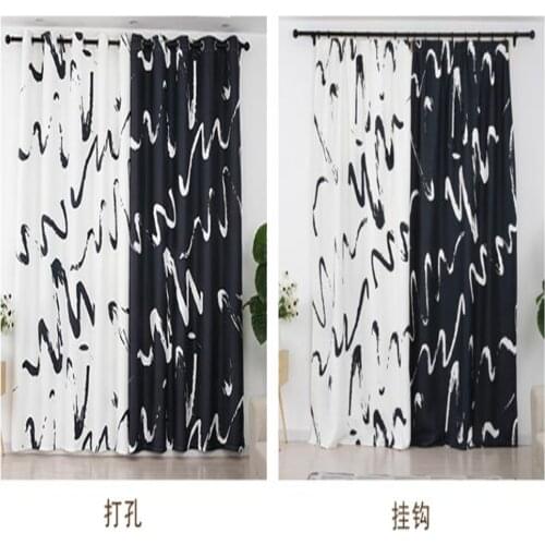 Customized finished curtain black and white simple curtain bedroom living room personality blackout curtain 3d curtains