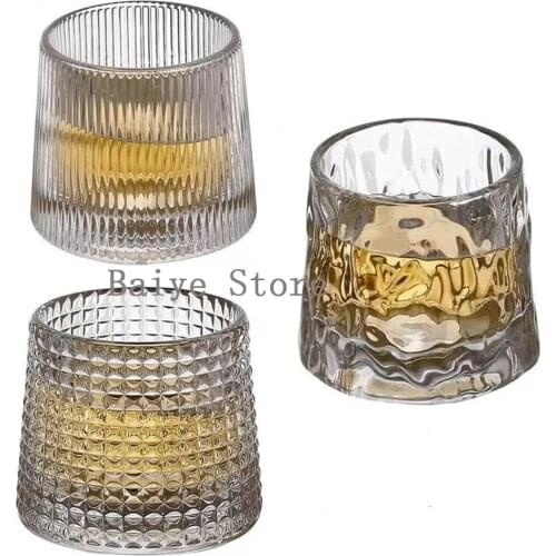 Novel Creative Wine Glass Rotate 360° Not Fall Whiskey Glasses Cup Crystal Cocktail Mug Tumbler Liquor Mug Juice Drink Cup