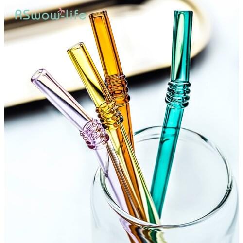 Creative Coloured Transparent Glass Straw Utensils Beverage Straw Cup Elbow Stirring Drinking Straws Home Bar Party Supplies