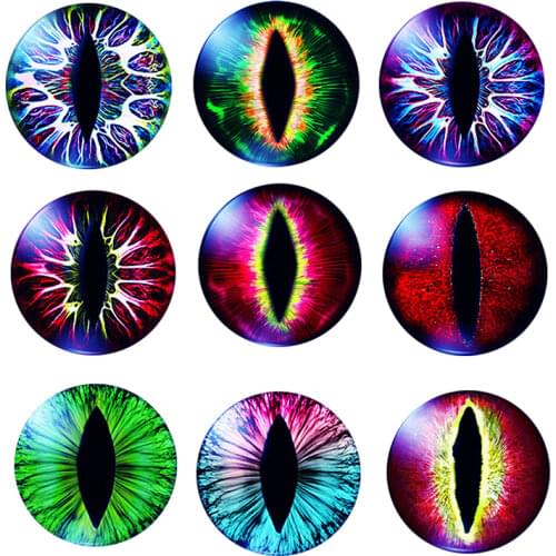 10mm/12mm/14mm/16mm/20mm/25mm In Pairs Cat Dragon Eyes Round Glass Cabochon Flatback Photo Jewelry Finding Cameo Pendant Setting