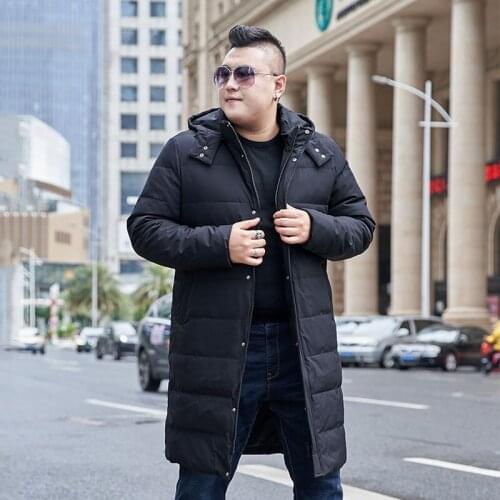 Mens Winter Large Size L-12XL 13XLLong Hooded Warm Coat Mens Long Over the Knees Oversized Black Jacket
