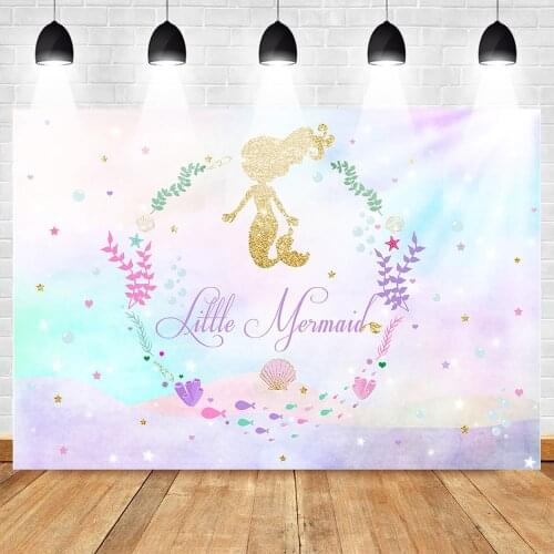MOCSICKAGold Little Mermaid Backdrop Princess Birthday Party Cake Table Banner Decor Background Mermaid Under the Sea Backdrops