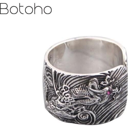 S925 sterling silver rings for men women new Fashion retro mens open ring dragon wide edition ring Thai silver ring