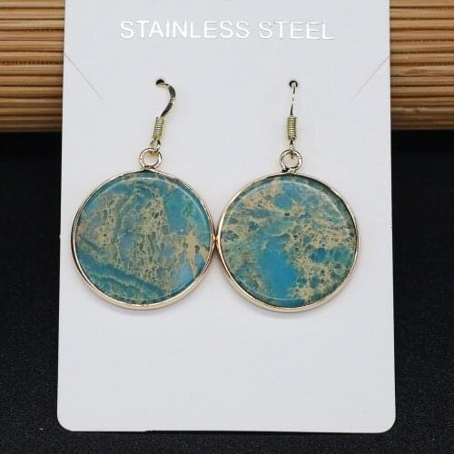 Natural Blue Ocean Mine Stone Pendant Earrings a Pair Agates Stone Earrings Multiple Shape for Women Jewelry Earring Gift