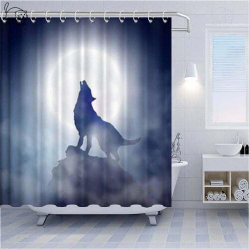Nordic Wolf Shower Curtain Under Moon Waterproof And Mildew Washable Curtain Polyester Bathroom Decoration
