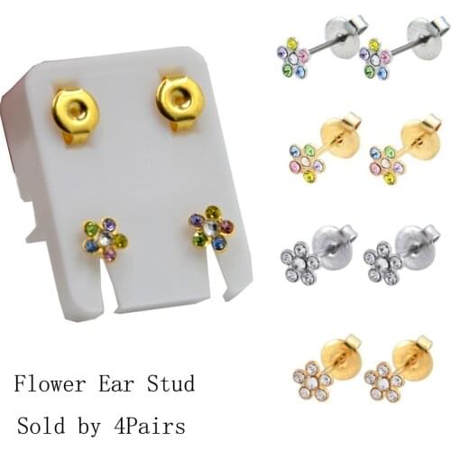 8Pcs Charming Flower Ear Stud Earring Prong Setting Zircon Push-Back Earrings Cartilage Tragus Ear Stud Piercing 20g Jewelry