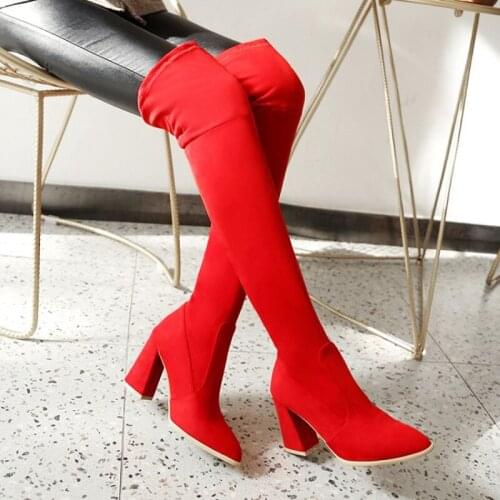 ORCHA LISA Stretched Over the Knee Boots Women Faux Suede Thigh High Boots Thick high heels Ladies shoes Womens Winter Boots