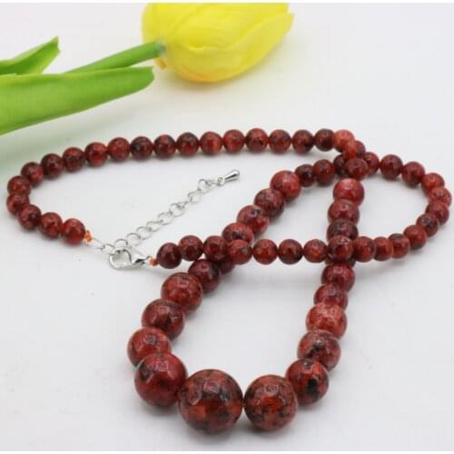 Red chalcedony black spots 6-14mm round bead stone tower chain necklace 18 " earrings DIY women beautiful jewelry sets