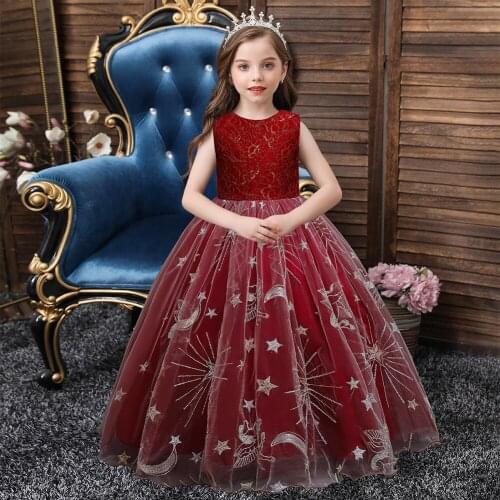 Girls dress elegant embroidered mesh girl princess dress wedding party dress stage catwalk costumes Christmas dress prom dress