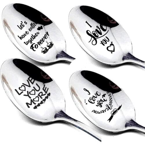 Valentines Day Gift for Boyfriend Lover Wife Souvenirs Stainless Steel Spoon Good Morning Handsome Beautiful Party Favor Present