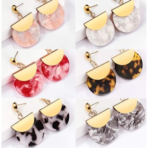 QCOOLJLY Geometric C Shape Round Oval Pearl Dangle Earrings Boho Leopard Print Acrylic Colorful Acetic Acid Women Jewelry